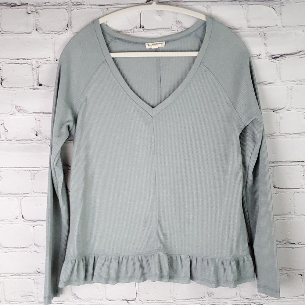 JANE & DELANCEY Waffle Knit Ruffle Trim Top